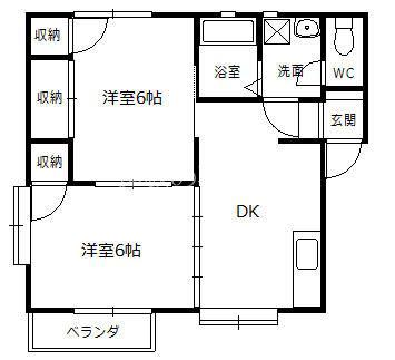 クオーレいしはら(2DK/1階)の間取り写真