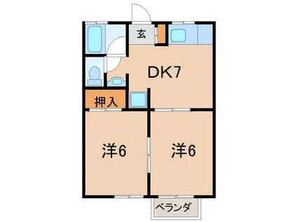 ワットハウス(2DK/1階)の間取り写真