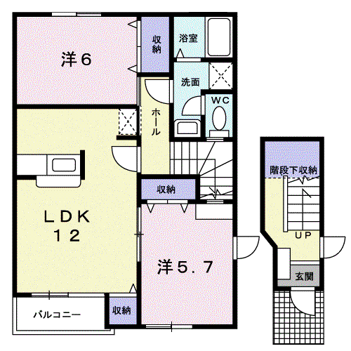 オベルジーヌ(2LDK/2階)の間取り写真