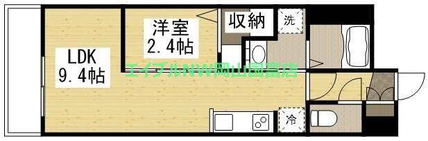 月光 岡山旭東町(1LDK/1階)の間取り写真