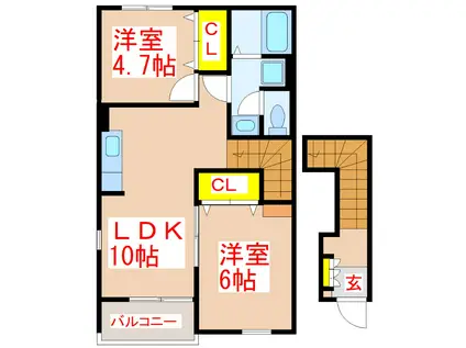 メゾン・サンライズ(2LDK/2階)の間取り写真