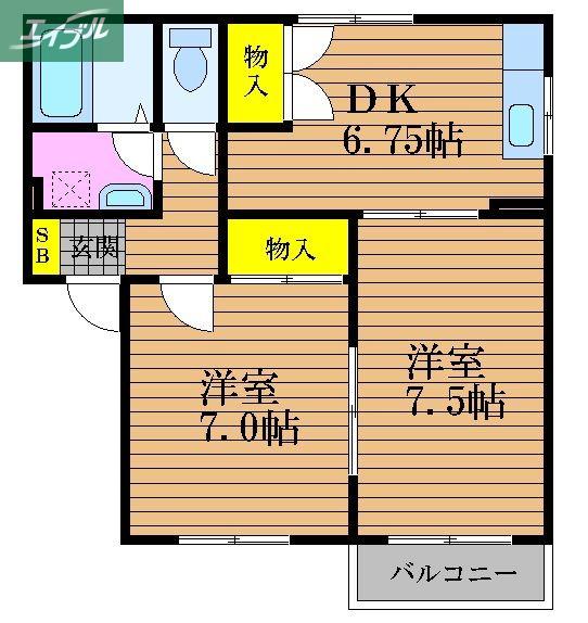 グリーン・メゾン(2DK/2階)の間取り写真
