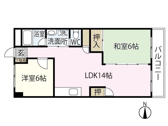 リバーサイド観音(2LDK/6階)の間取り写真