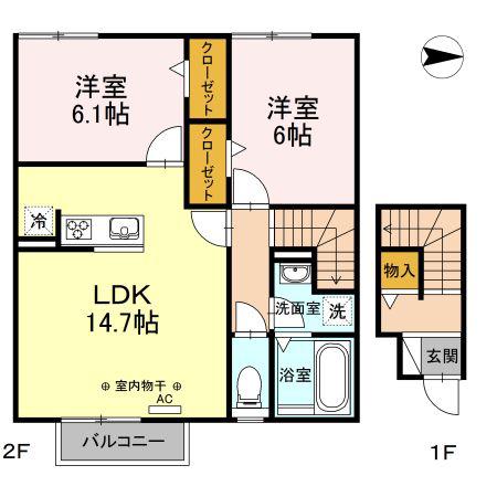 セレッソ(2LDK/1階)の間取り写真