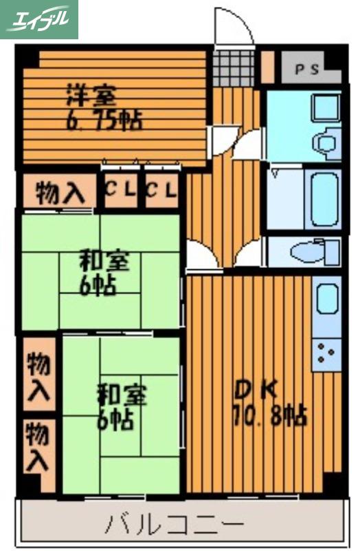 桃の里マンション(3LDK/1階)の間取り写真