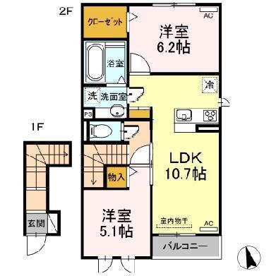 パストラル ヴィブレ(2LDK/2階)の間取り写真