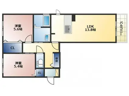 エスポワールKMIIB棟 (2LDK/2階)の間取り写真