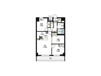 エーレックス西宮(3LDK/9階)の間取り写真