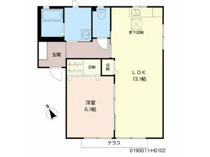 咲ら坂HI H棟(1LDK/1階)の間取り写真