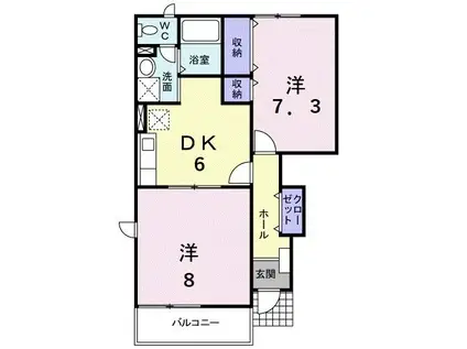 ドムス・アミーゴI(2DK/1階)の間取り写真