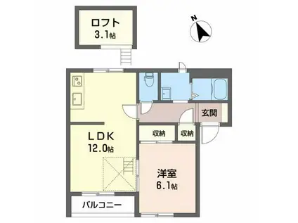 たまき苑F(1LDK/2階)の間取り写真