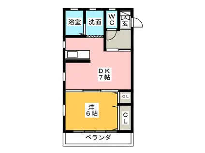 ハイカレント(1DK/1階)の間取り写真