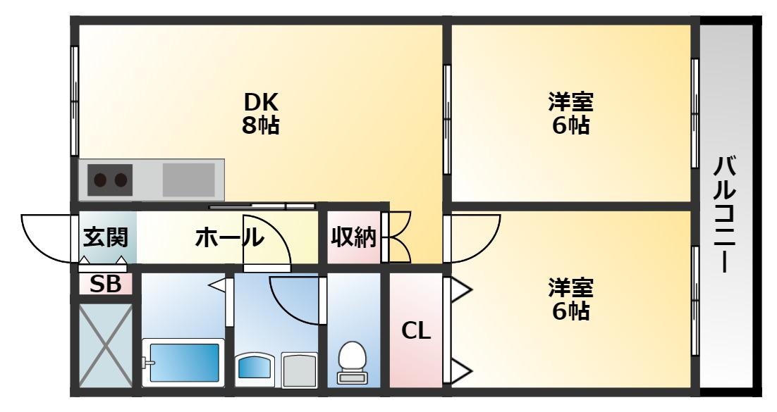 ヴァンベール青山(2DK/1階)の間取り写真