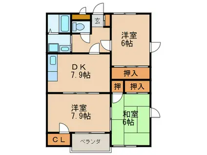 CLUB博多の森(3DK/3階)の間取り写真