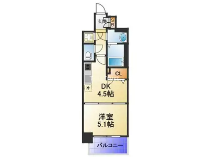 レジュールアッシュ桜宮リバーテラス(1DK/12階)の間取り写真