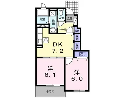 ピアッツア I棟(2DK/1階)の間取り写真