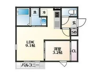 ソルテニ二軒茶屋(1LDK/1階)の間取り写真