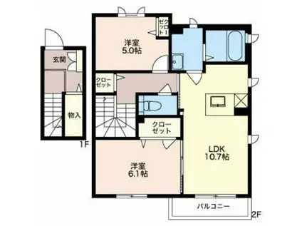 ヴィア ソーレ(2LDK/2階)の間取り写真