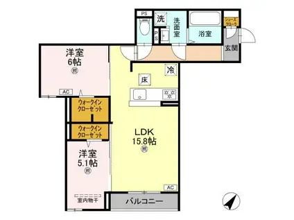 D-ROOM加古川町本町PJ(2LDK/1階)の間取り写真
