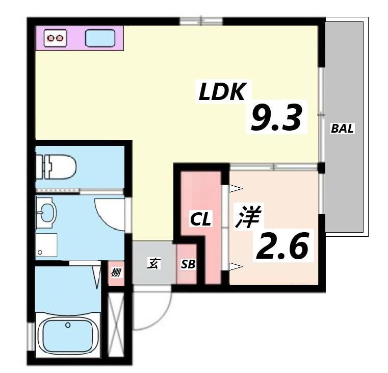 ルミエール神屋町(1LDK/2階)の間取り写真