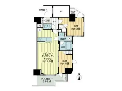 オープンレジデンシア文京本郷(2LDK/4階)の間取り写真