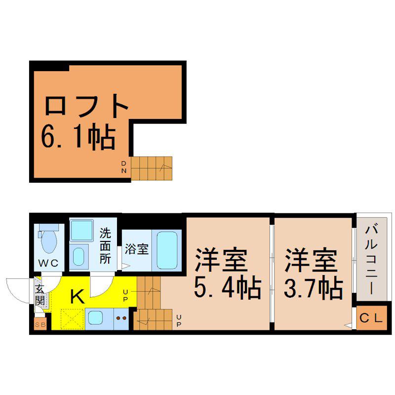 ハーモニーテラス八反(2SK/1階)の間取り写真