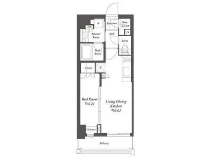 クレストコート白金高輪(1LDK/4階)の間取り写真