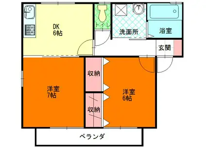 リバーサイドK2B棟(2DK/1階)の間取り写真