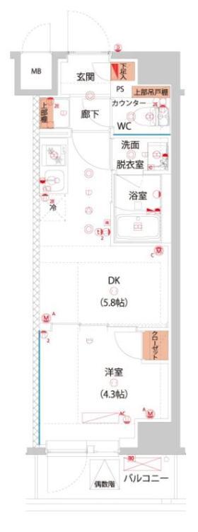 ハーモニーレジデンス東京サウス大塚(1DK/4階)の間取り写真