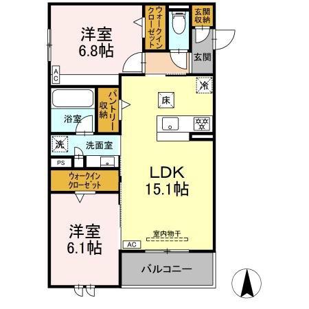 カサ クアルト(2LDK/1階)の間取り写真