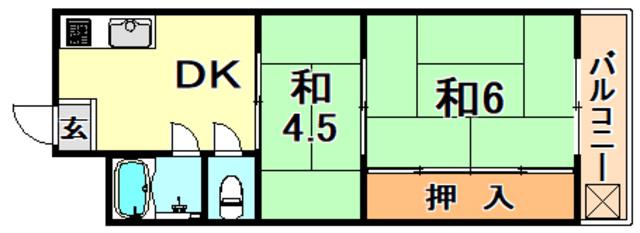 本町マンション(2DK/2階)の間取り写真