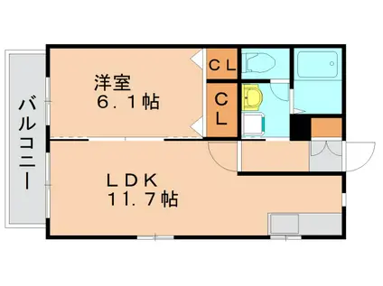 ドミール博多 A棟(1LDK/1階)の間取り写真