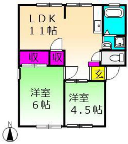 エコーハイツFUJI B(2LDK/1階)の間取り写真