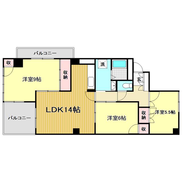 ハイツ永国寺(3LDK/5階)の間取り写真