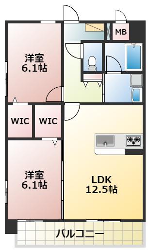 TAMUKAE SIX(2LDK/9階)の間取り写真