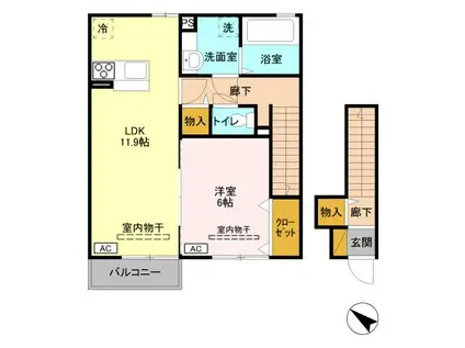 D‐ROOMリバストーンA202(1LDK/2階)の間取り写真