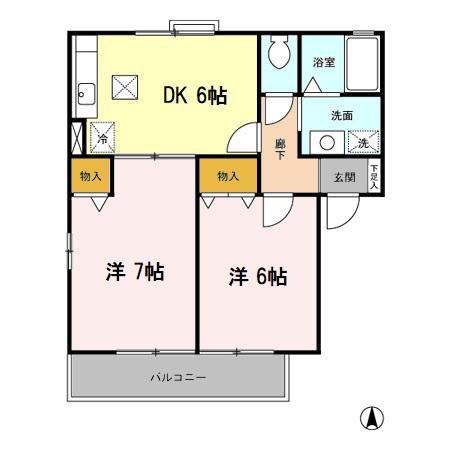 サングリア(2DK/1階)の間取り写真