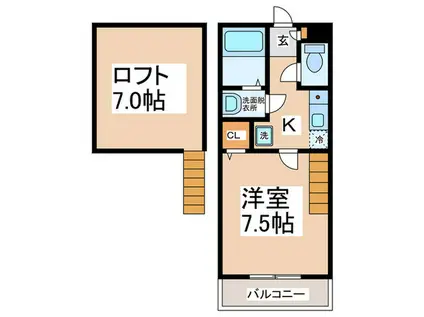 アヴェニール鳳(1K/2階)の間取り写真