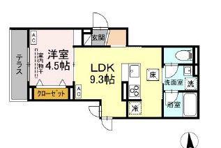 D-ROOM寺町(1LDK/1階)の間取り写真
