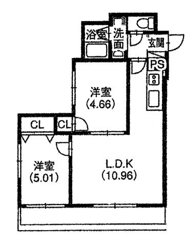 サウスコート(2LDK/5階)の間取り写真