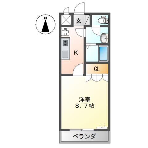 ジュネス祇園(1K/2階)の間取り写真