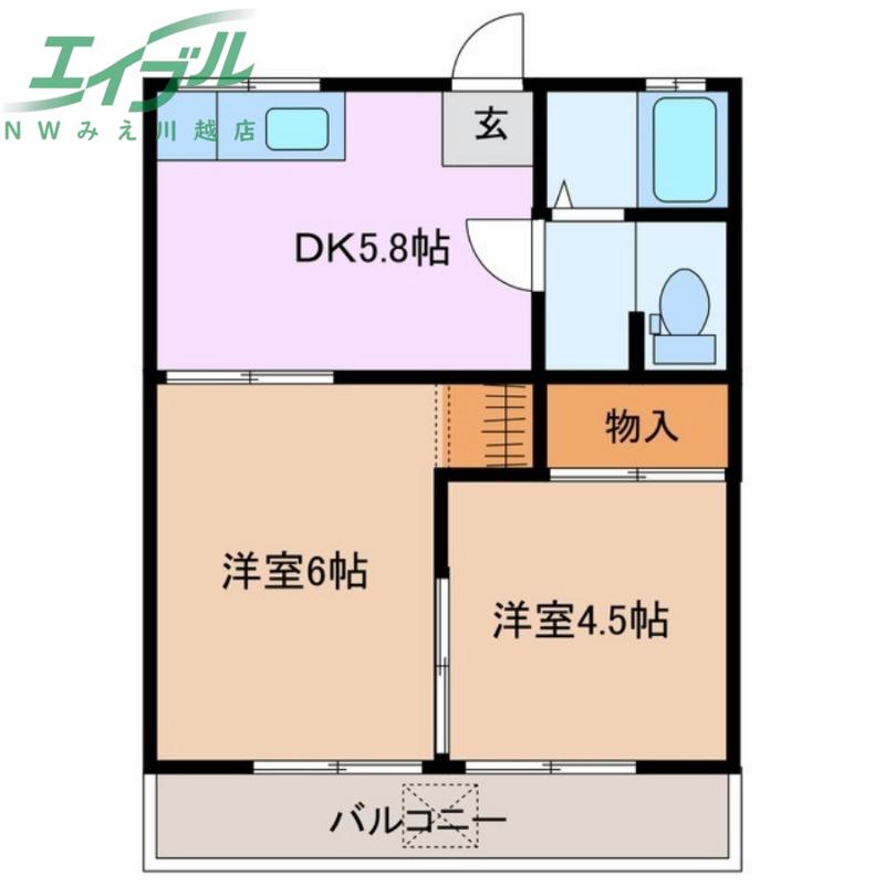 サニーハイツ服部(2DK/2階)の間取り写真