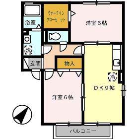 アフローラルA棟(2DK/1階)の間取り写真