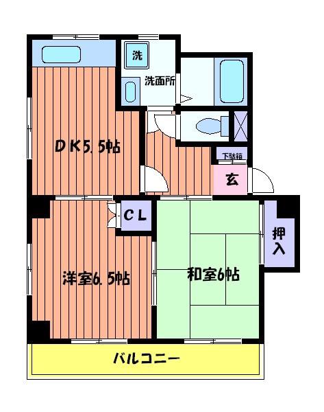 メゾンドカルムD(2DK/1階)の間取り写真