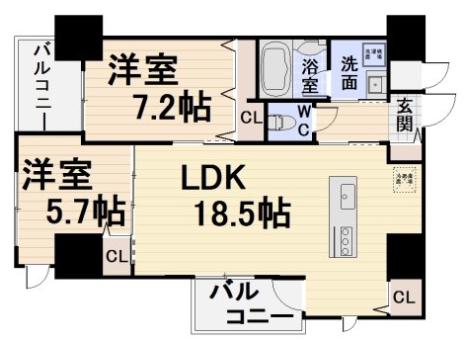 ミルキーウェイⅦ(2LDK/4階)の間取り写真