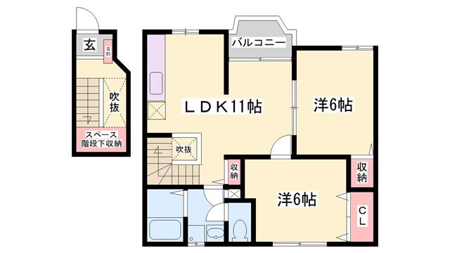 グランデ・カーサ(2LDK/2階)の間取り写真