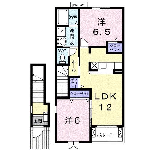 ジュネスA(2LDK/2階)の間取り写真