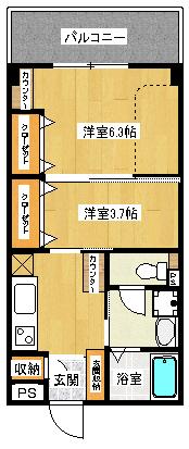 カーサフローラ(2K/3階)の間取り写真
