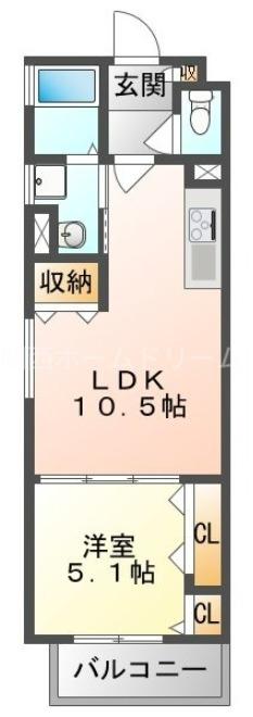 クリエオーレ三ツ島II(1LDK/3階)の間取り写真