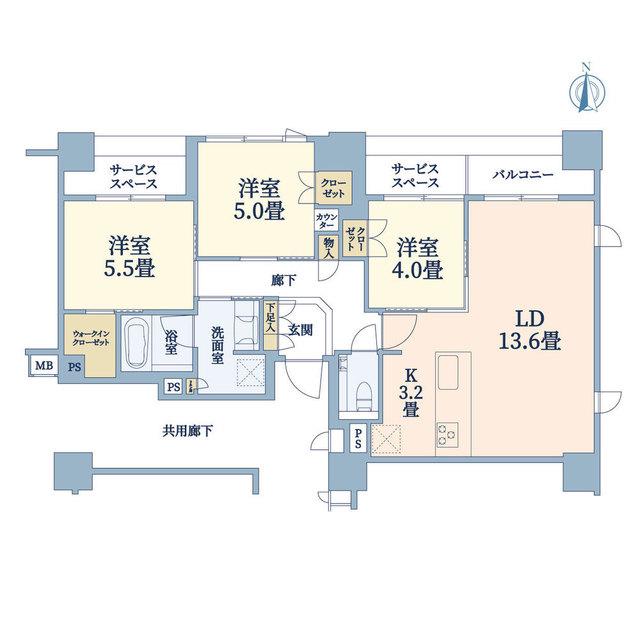 プラウド京都二条城(3LDK/3階)の間取り写真